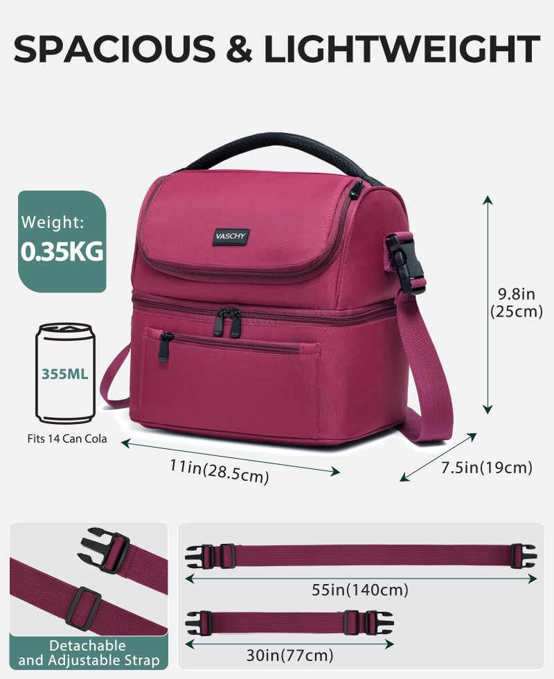 VASCHY Lunch Bag, Insulated Lunch Box Leak-proof Cooler Bag in Dual Compartment Lunch Tote for Men, Women, 14 Cans (Burgundy) - Image 2